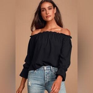 🖤 Lulus All in Good Fun Black Off-the-Shoulder Top - Sz Medium